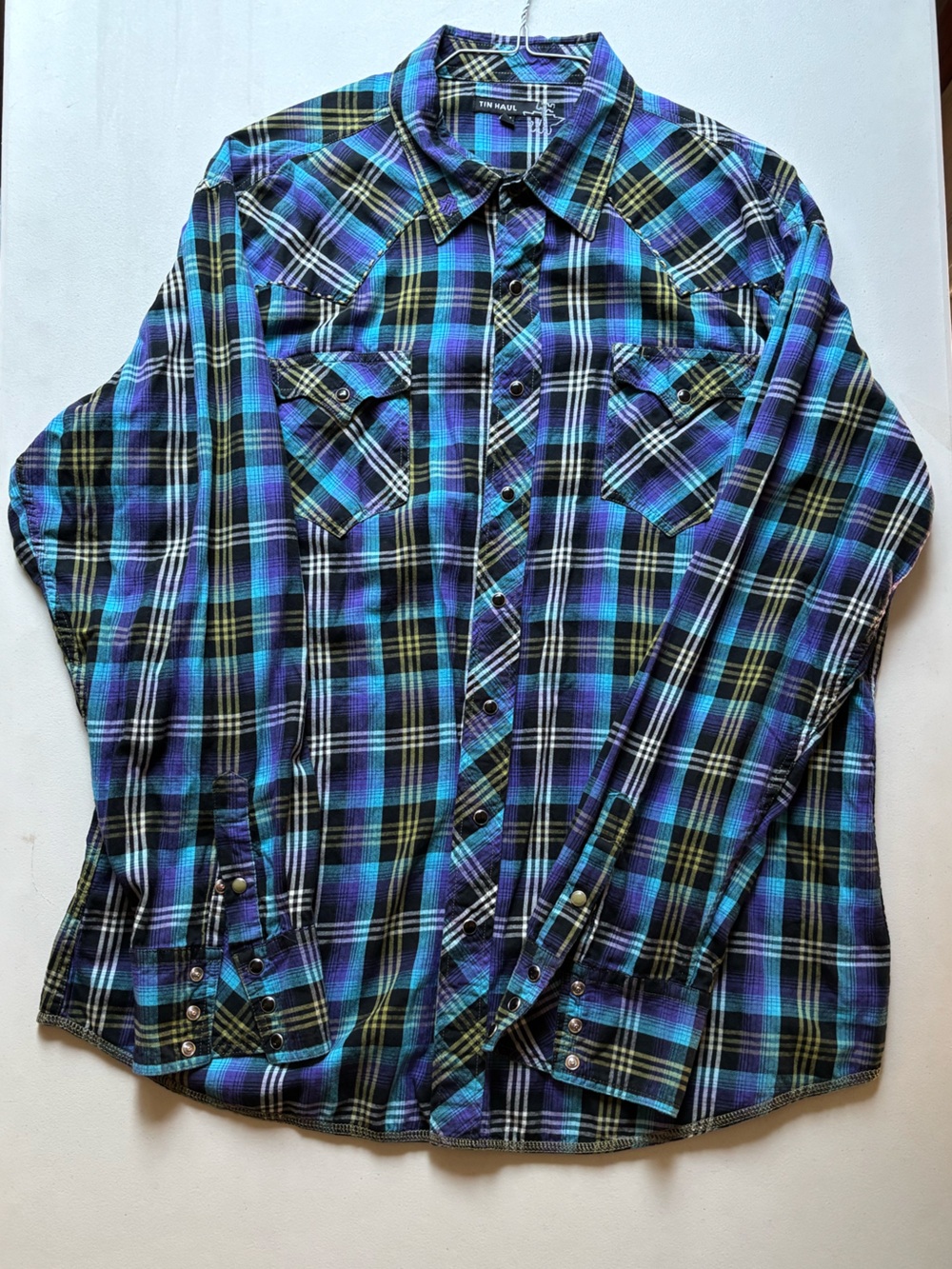 Tin Haul Men's Plaid Button-Down Shirt in Blue, Purple and Black